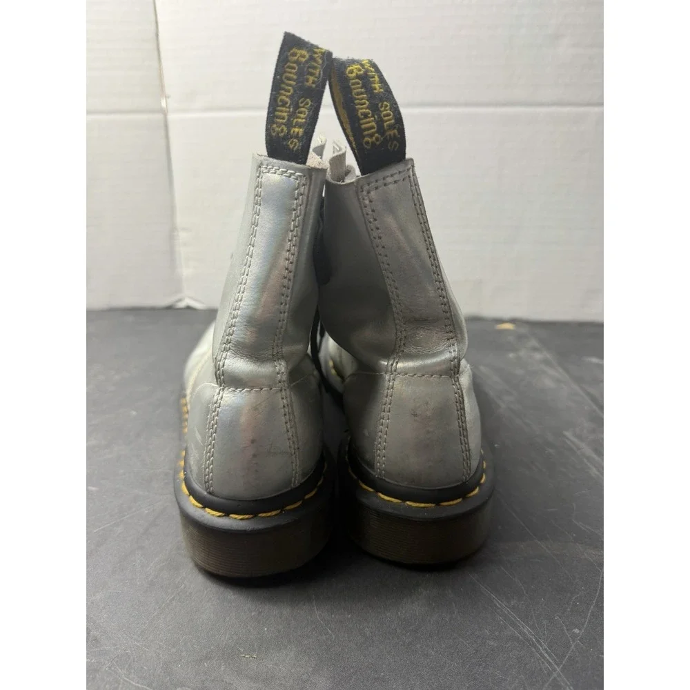 Doc Dr. Martens grey metallic grey lace up boots, men's 9, preloved